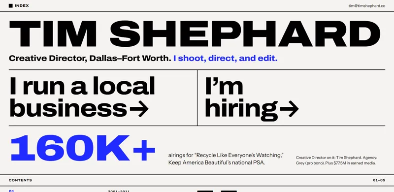 The ONE, The Index direction's home page, first screen, October 2026